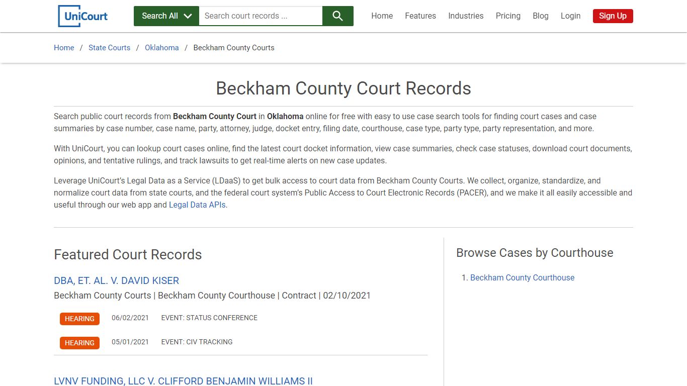 Beckham County Court Records | Oklahoma | UniCourt